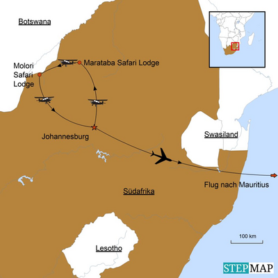 Reiseroute, Safarimagie und Strandjuwelen, Südafrika Mauritius Reise