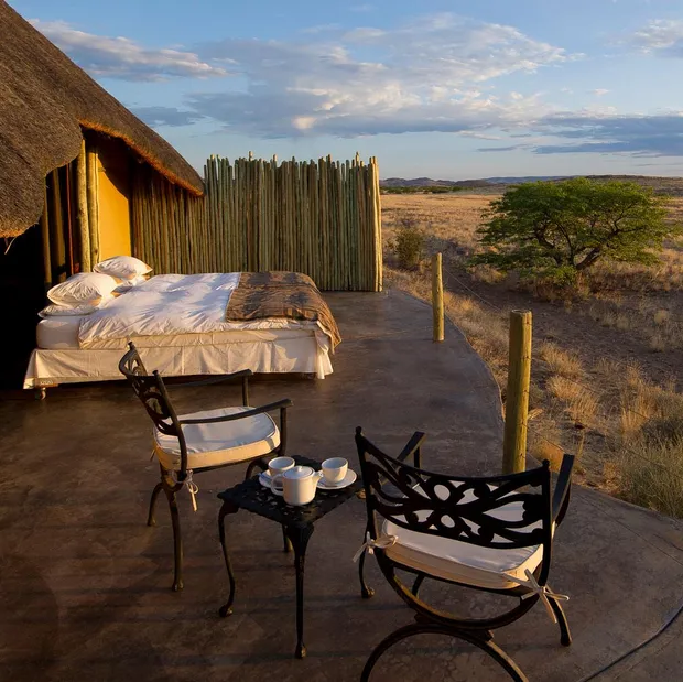 Terrasse, Doro Nawas Camp, Damaraland, Namibia Rundreise