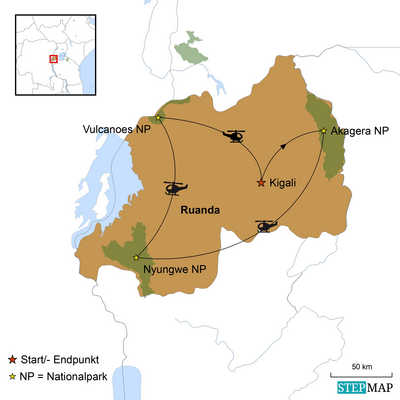 Ruanda Reise, Reiseverlauf, Karte