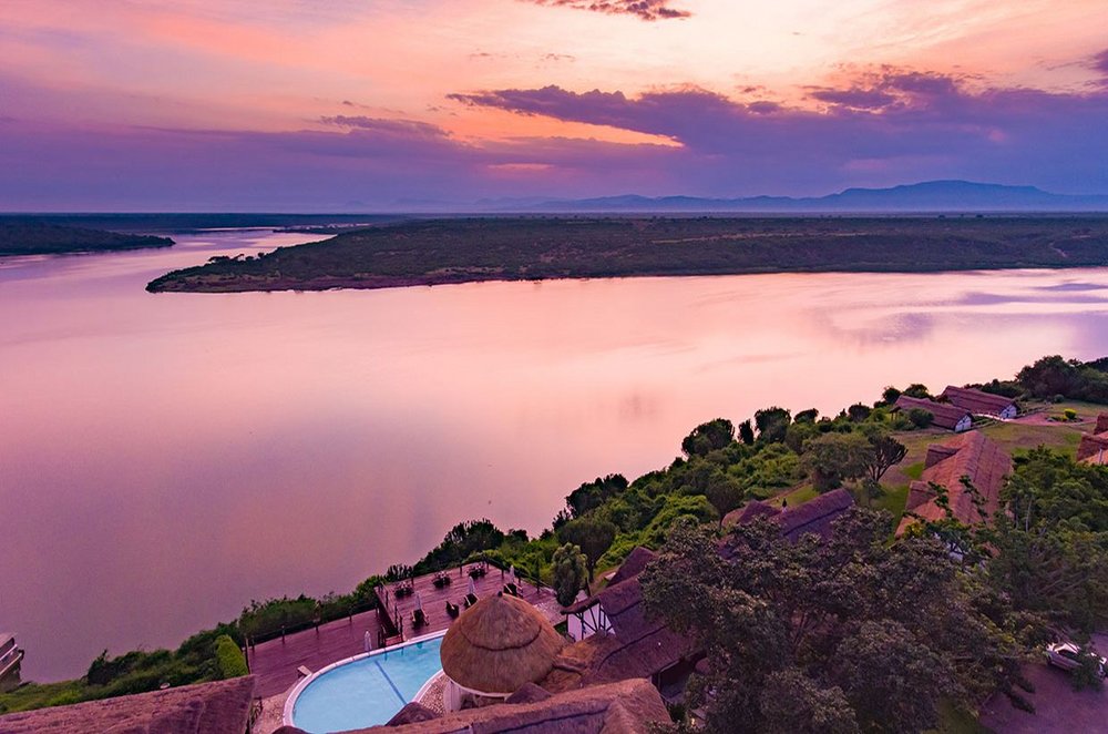 Privatreise Uganda, Sonnenuntergang, Mweya Safari Lodge, Queen Elizabeth National Park, Uganda
