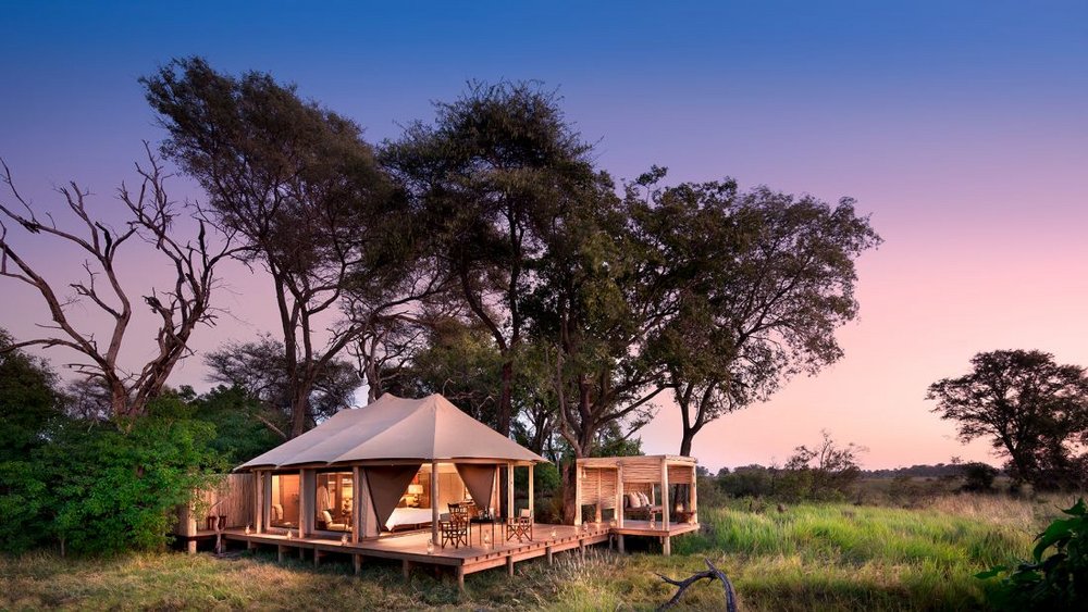 Abendstimmung &Beyond Nxabega Okavango Tented Camp, Botswana Rundreise 