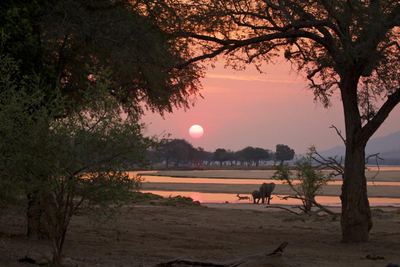 Sonnenuntergang Hwange Nationalpark, Sambia Rundreise