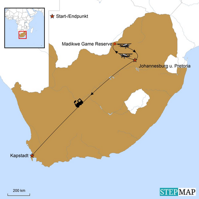 Privatreise Südafrika, Reiseverlauf, Afrikas Tierwelt vereint mit nostalgischem Luxus, Südafrika
