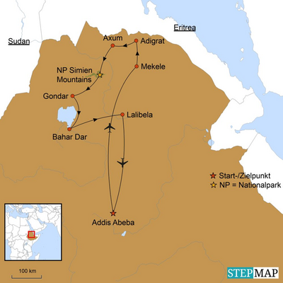 Karte, Reise Äthiopien, Auf historischen Routen 