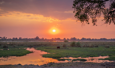 Sonnenuntergang im Caprivi Streifen, Namibia Reisen