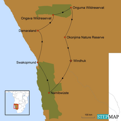 Karte, Mietwagen, Rundreise, Namibia 