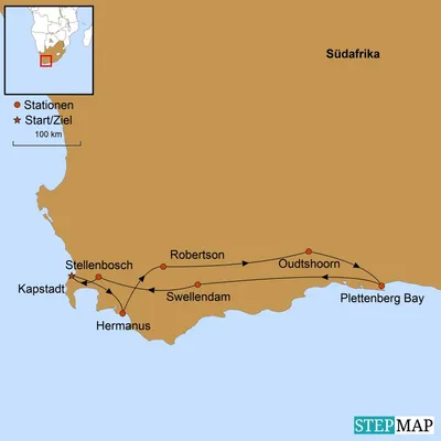 Privatreise Südafrika, Reiseverlauf, Mietwagenreise Südafrika vom Feinsten