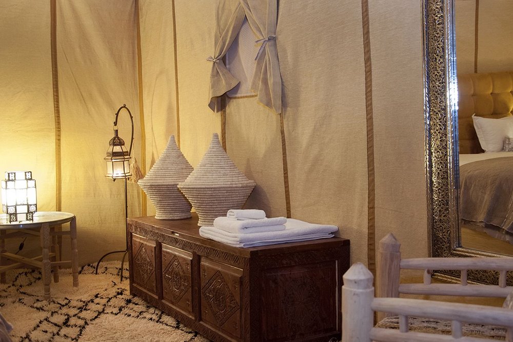 Privatreise Marokko, Badezimmer, Merzouga Desert Luxury Camp, Erg Chebi Wüste, Marokko