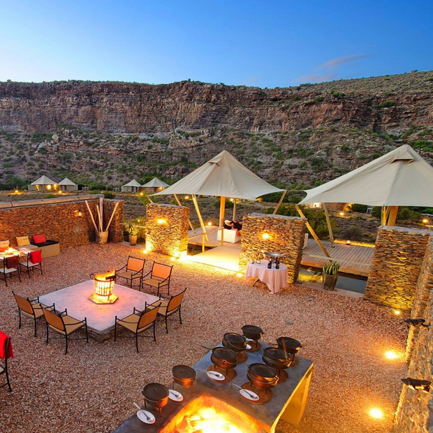 Rundreise Südafrika, Terrasse, Dwyka Tented Lodge, Sanbona, Südafrika
