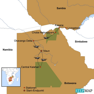 Karte zur Reise - Zauberhaftes Sambia und Botswana